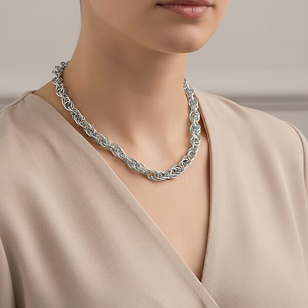 La Bella Italian Fancy Rope Chain Necklace In Sterling Silver 53.8 Grams 22 Inches