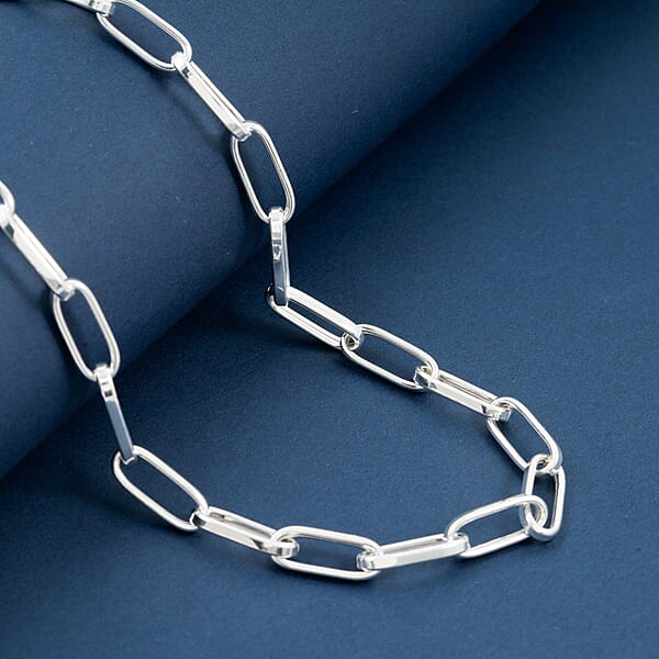La Bella Italian Paper Clip Chain Necklace In Sterling Silver 18.2 Grams 20 Inches