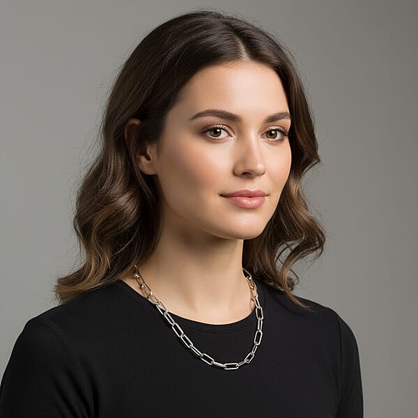 La Bella Italian Paper Clip Chain Necklace In Sterling Silver 18.2 Grams 20 Inches