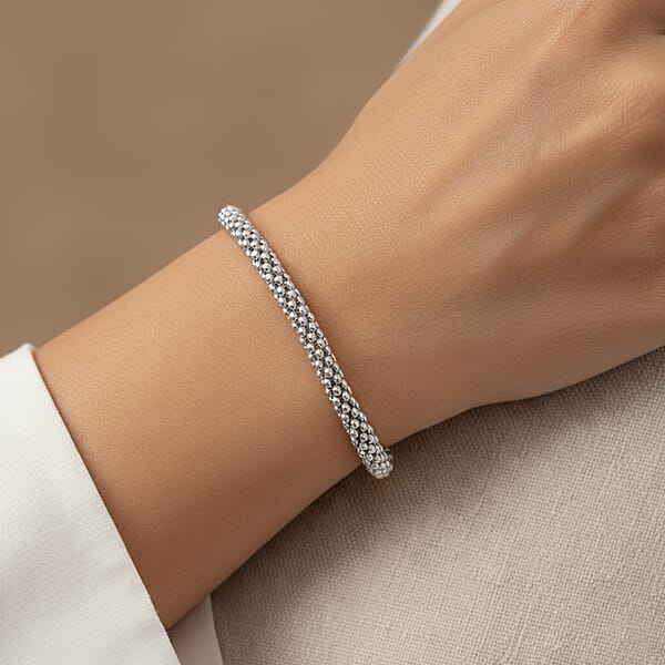 La Bella Italian Pop Corn Chain Bracelet In Sterling Silver (8.00 In) 10.25 Grams