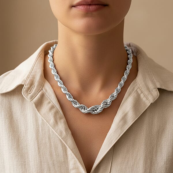 La Bella Italian Rope Chain Necklace In Sterling Silver 22.75 Grams 20 Inches