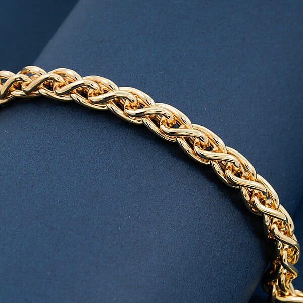 La Bella Italian Wheat Chain Bracelet In 14K Yellow Gold Over Sterling Silver (8.00 In) 14.75 Grams