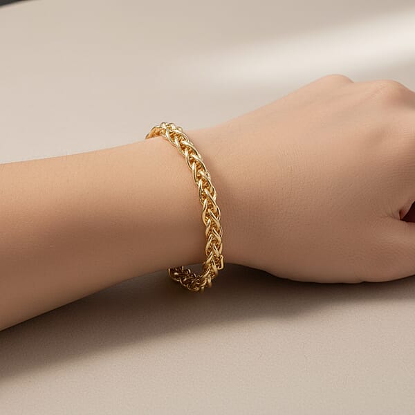 La Bella Italian Wheat Chain Bracelet In 14K Yellow Gold Over Sterling Silver (8.00 In) 14.75 Grams