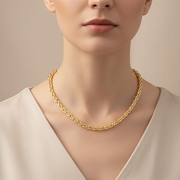 La Bella Italian Wheat Chain Necklace In 14K Yellow Gold Over Sterling Silver 32.5 Grams 20 Inches