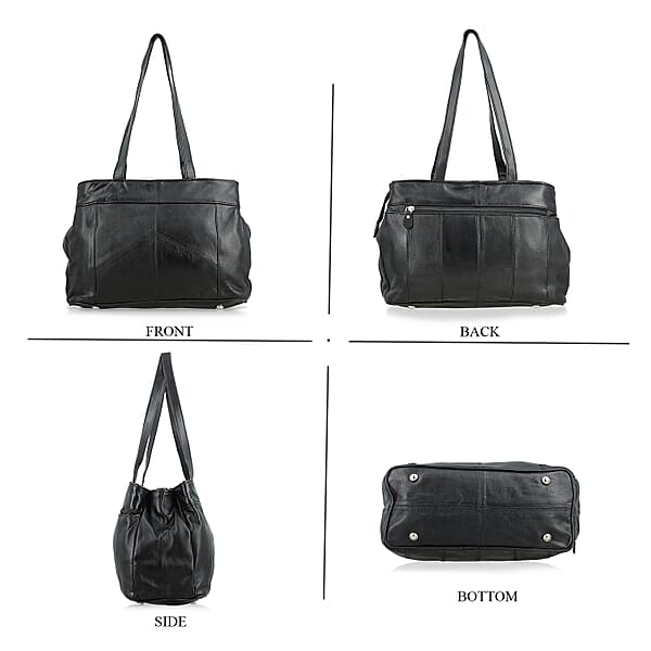 La Marey Black Genuine Leather Handbag With Matching Faux Shoulder Strap