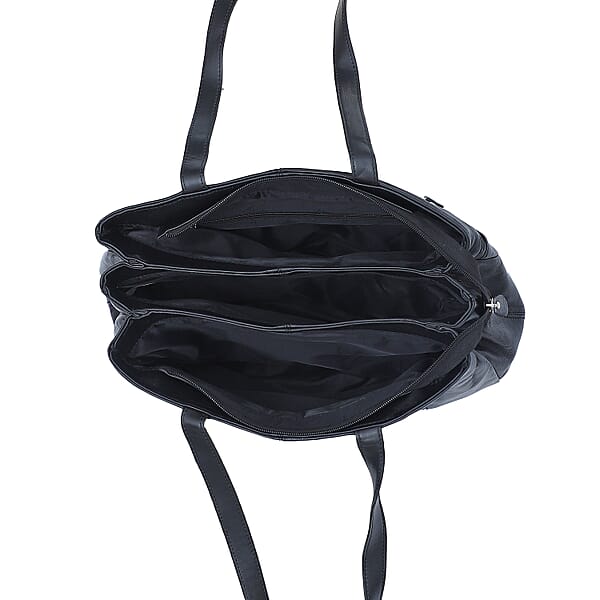 La Marey Black Genuine Leather Handbag With Matching Faux Shoulder Strap