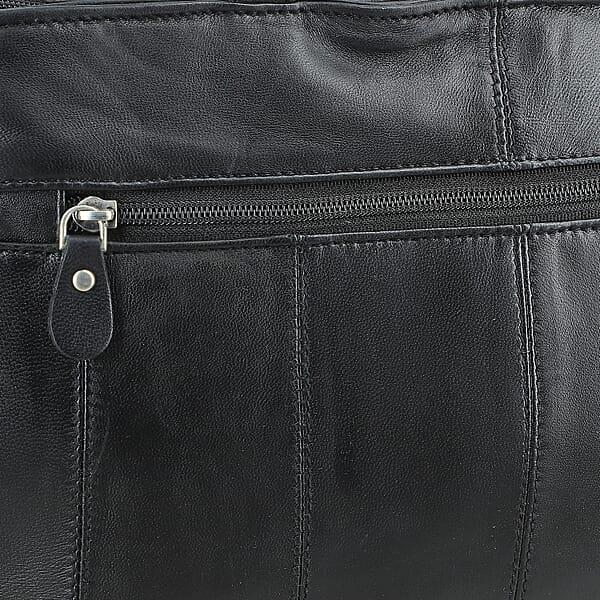 La Marey Black Genuine Leather Handbag With Matching Faux Shoulder Strap