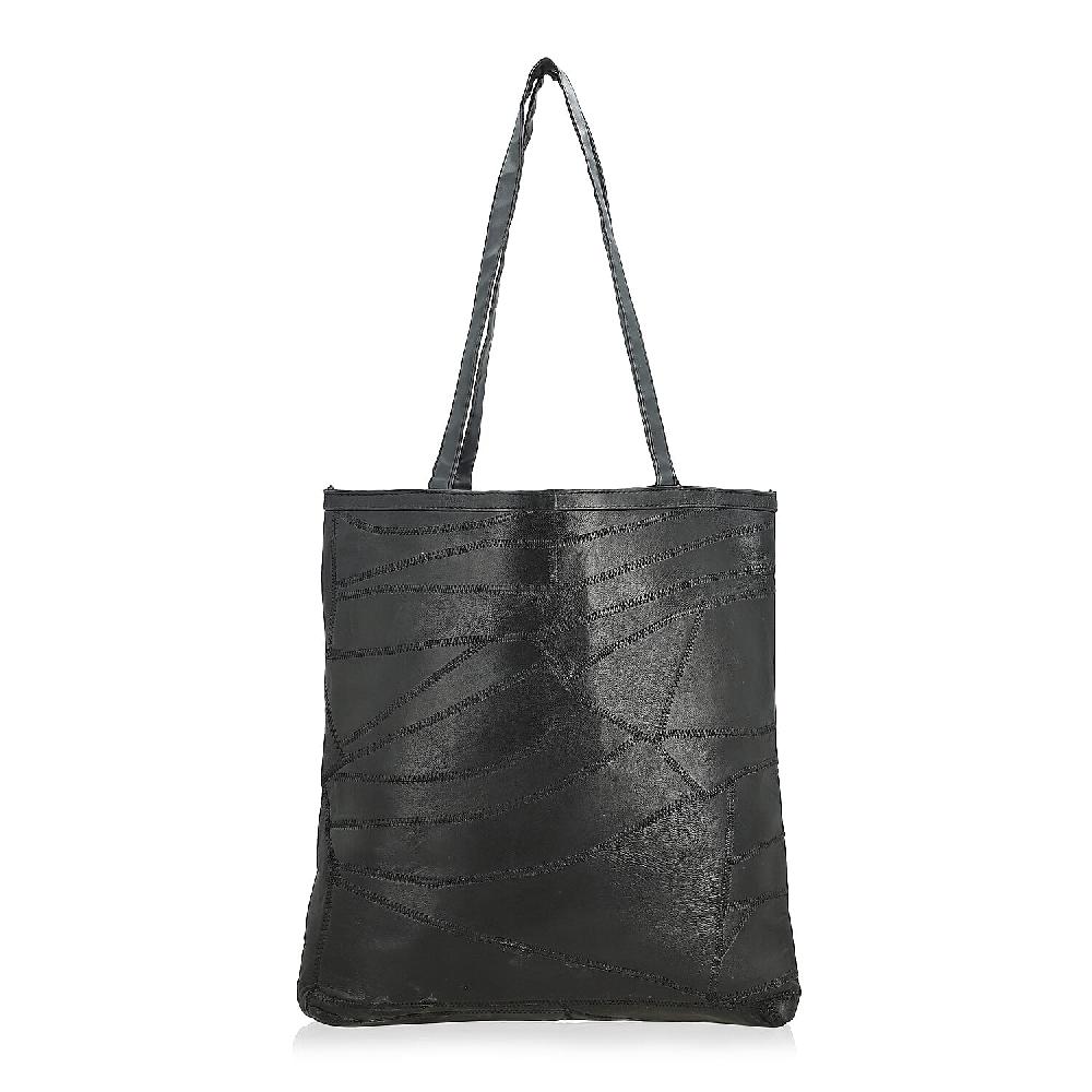 La Marey Black Genuine Leather Handbag with Matching Faux Shoulder Strap