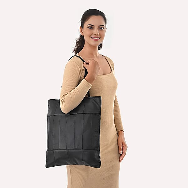 La Marey Black Genuine Leather Shoulder Bag With Faux Leather Strap