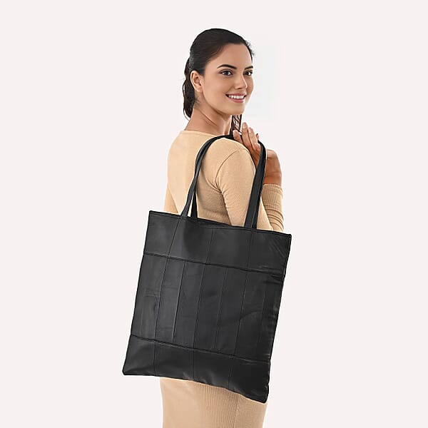 La Marey Black Genuine Leather Shoulder Bag With Faux Leather Strap