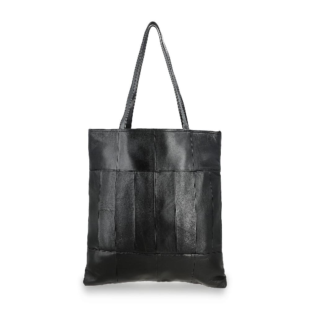 La Marey Black Genuine Leather Shoulder Bag with Faux Leather Strap