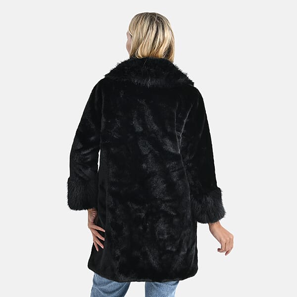 La Marey Black Luxe Faux Fur Trench Jacket -S/M