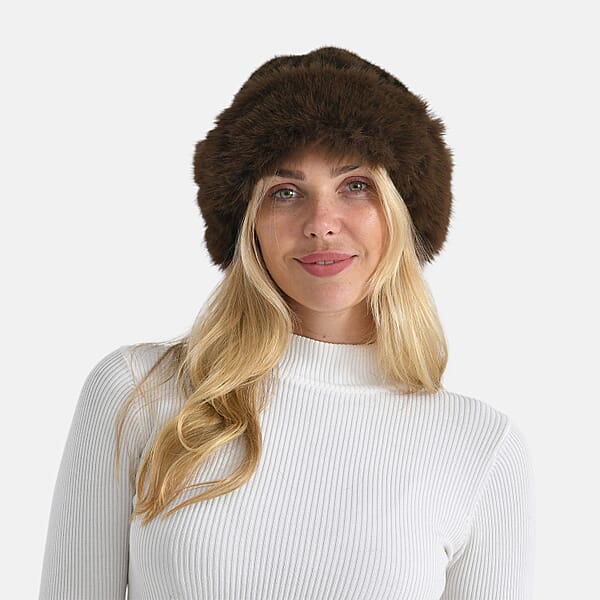 LA MAREY Brown Leopard Pattern Faux Fur Hat