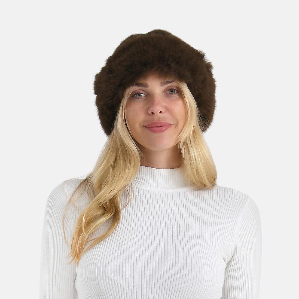 LA MAREY Brown Leopard Pattern Faux Fur Hat