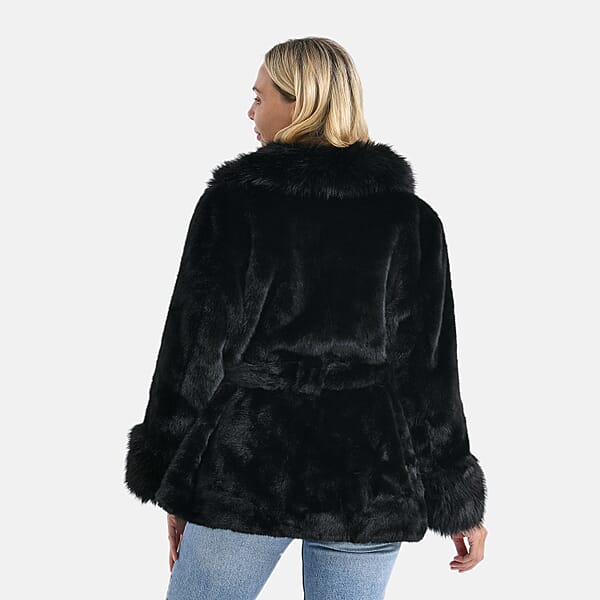 LA MAREY Luxe Faux Fur Belted Jacket With Sueded Interior