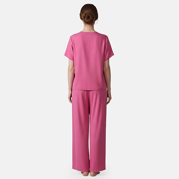 La Marey Rose Floral Short Sleeve Top And Wide Leg Pants - One Size Fits Most