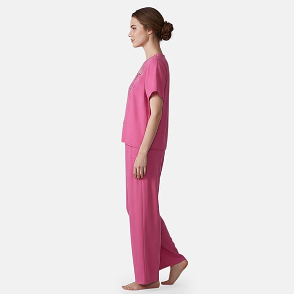 La Marey Rose Floral Short Sleeve Top And Wide Leg Pants - One Size Fits Most