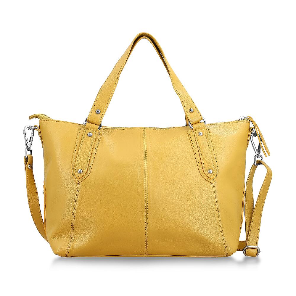 La Marey Tan Genuine Leather Front Zipper Tote Bag