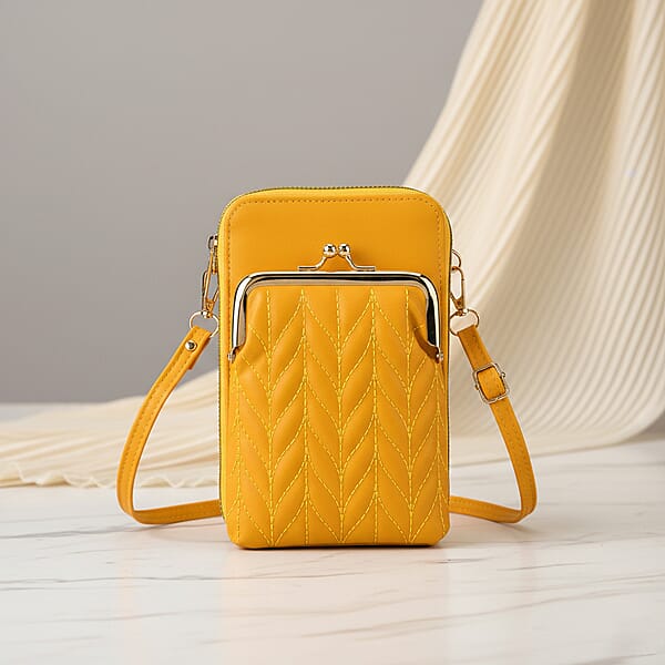 La Marey Yellow Faux Leather Crossbody Cell Phone Bag