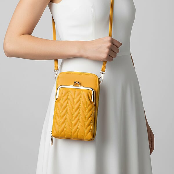 La Marey Yellow Faux Leather Crossbody Cell Phone Bag