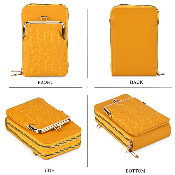 La Marey Yellow Faux Leather Crossbody Cell Phone Bag