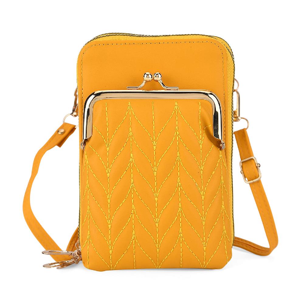La Marey Yellow Faux Leather Crossbody Cell Phone Bag