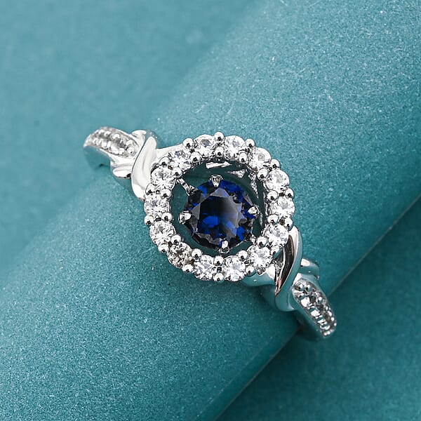 Lab Created Blue And White Sapphire Ring In Sterling Silver 1.00 Ctw