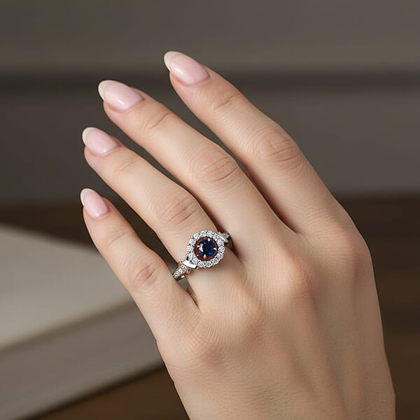 Lab Created Blue And White Sapphire Ring In Sterling Silver 1.00 Ctw