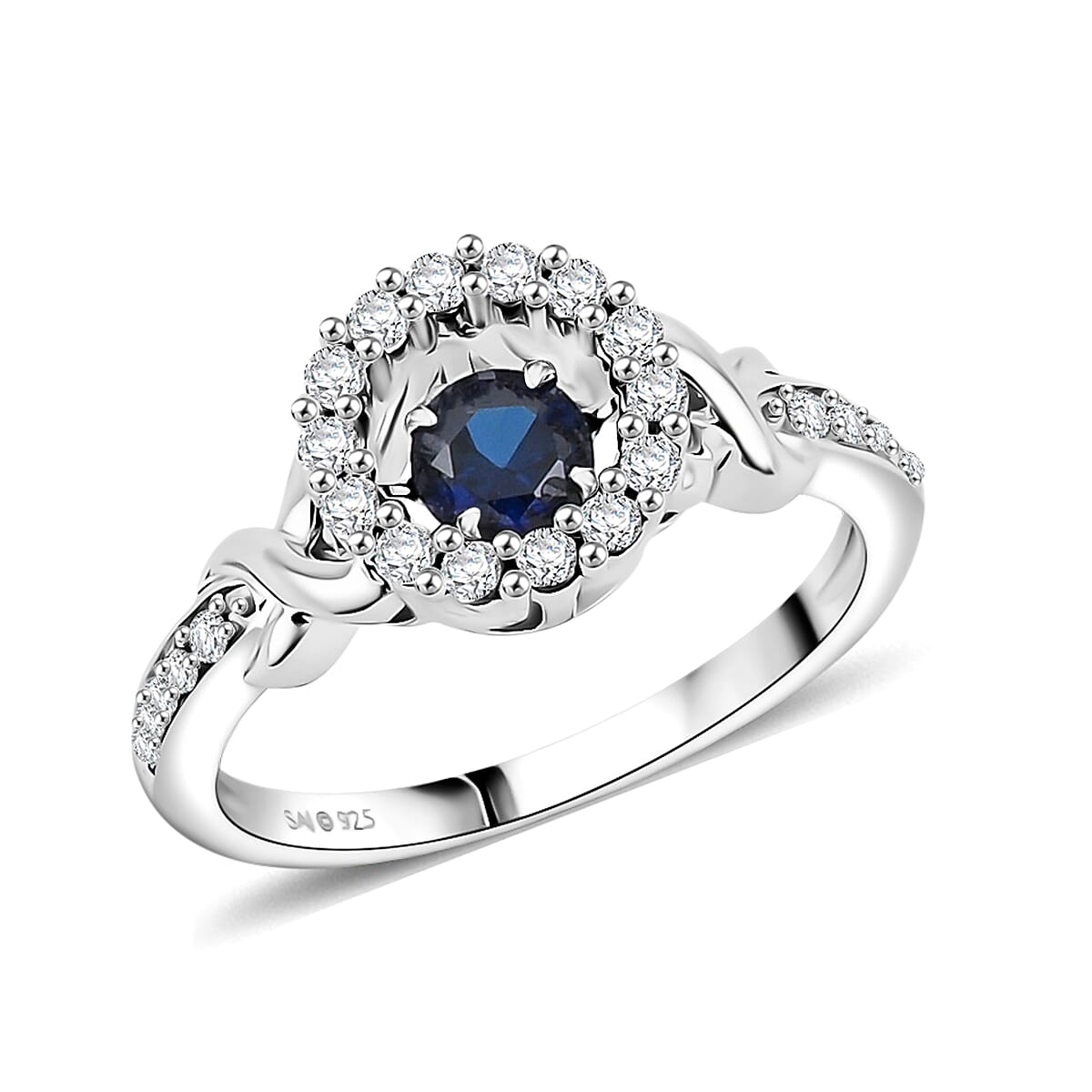 Lab Created Blue and White Sapphire Ring in Sterling Silver 1.00 ctw
