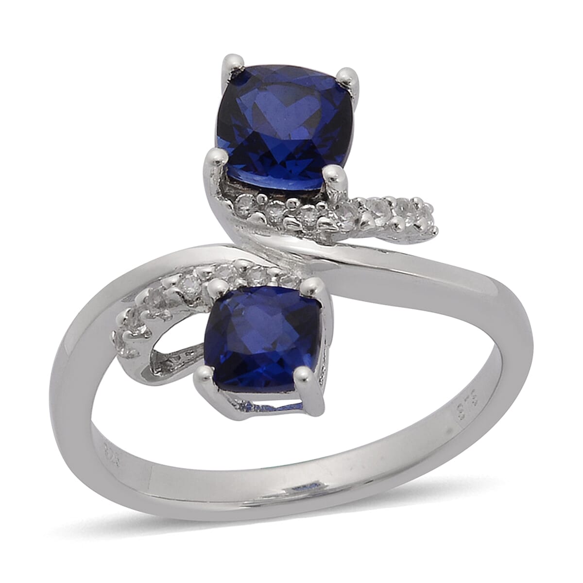 Lab Created Blue Sapphire and Lab Created White Sapphire Ring in Sterling Silver