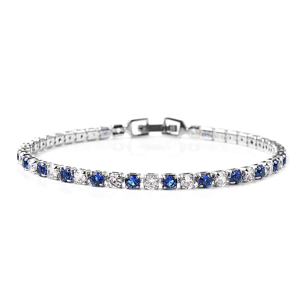 Lab Created Blue Sapphire And Simulated Diamond Tennis Bracelet (7.00 In) And Huggie Earrings In Silvertone