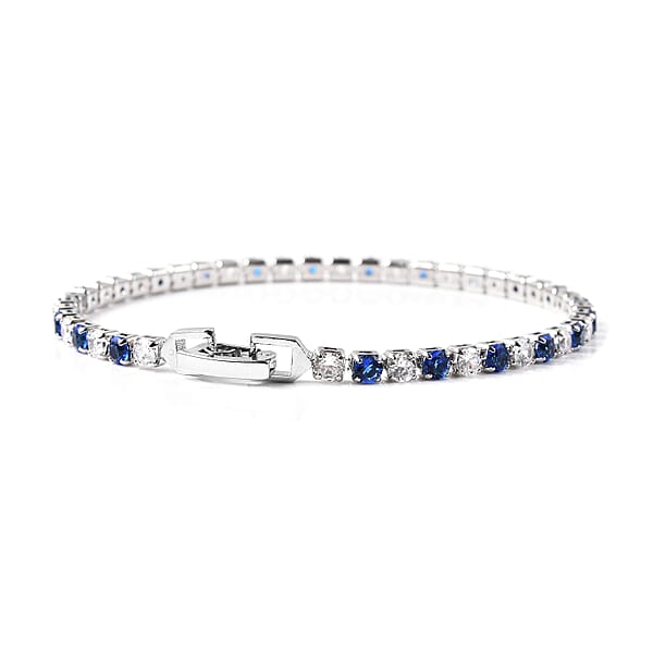 Lab Created Blue Sapphire And Simulated Diamond Tennis Bracelet (7.00 In) And Huggie Earrings In Silvertone