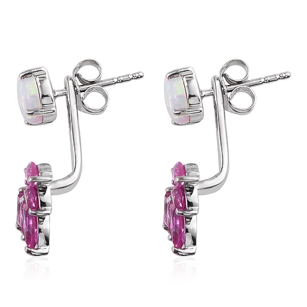 Lab Created Pink Sapphire And Lab Created Milky Opal Earrings In Sterling Silver