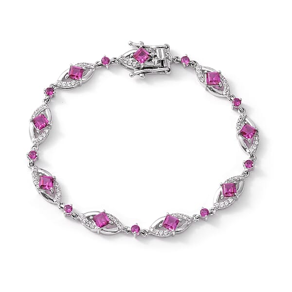 Lab Created Ruby And Lab Created White Sapphire Bracelet 7.25 Inch In Sterling Silver (7.25 In)