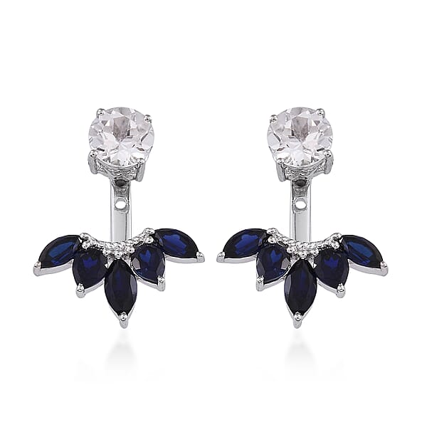 Lab Created White Sapphire And Lab Created Blue Sapphire Earrings In Sterling Silver
