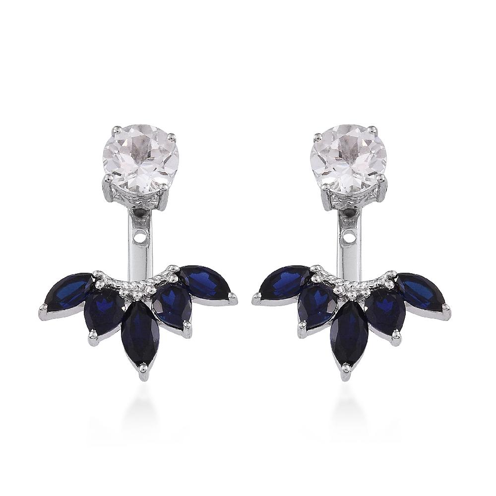 Lab Created White Sapphire and Lab Created Blue Sapphire Earrings in Sterling Silver