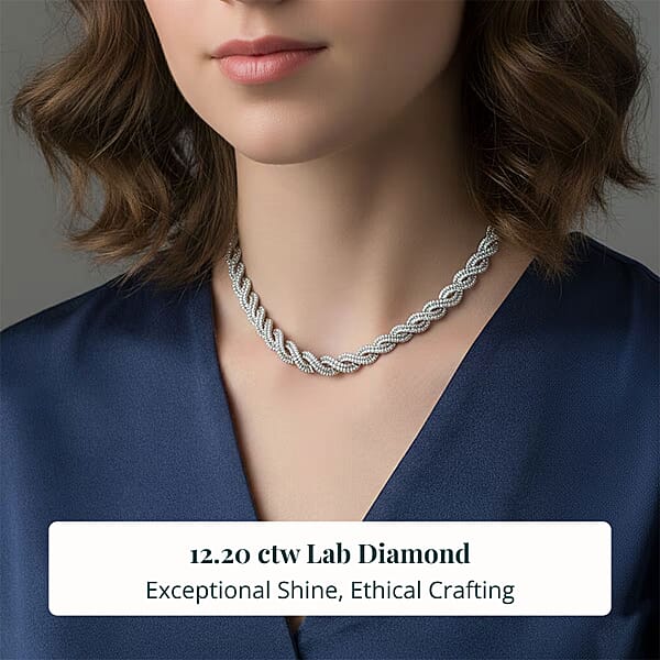 Lab Grown Diamond Intertwined Necklace In Rhodium Over Sterling Silver 12.20 Ctw (20 Inches)