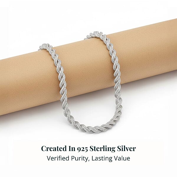 Lab Grown Diamond Intertwined Necklace In Rhodium Over Sterling Silver 12.20 Ctw (20 Inches)