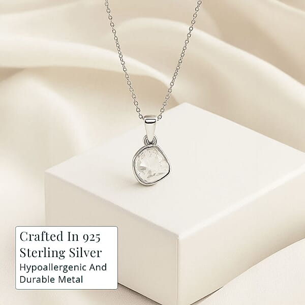 Lab Grown Polki Diamond 0.25 Ctw Pendant Necklace 18 Inches In Sterling Silver