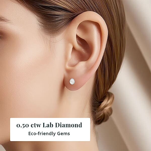 Lab Grown Polki Diamond 0.50 Ctw Stud Earrings In Sterling Silver