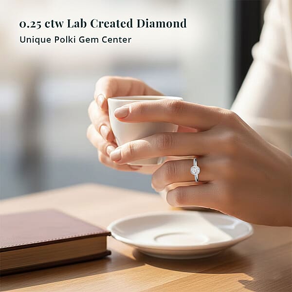 Lab Grown Polki Diamond Ring In Sterling Silver 0.25 Ctw
