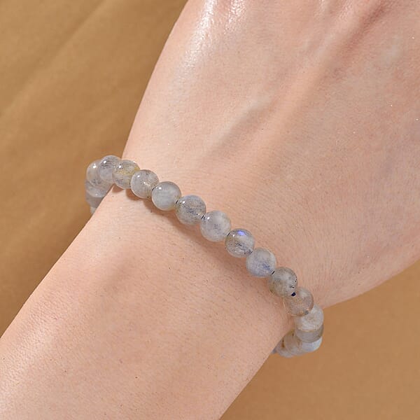 Labradorite 350.00 Ctw Large Palm And Beaded Stretch Bracelet