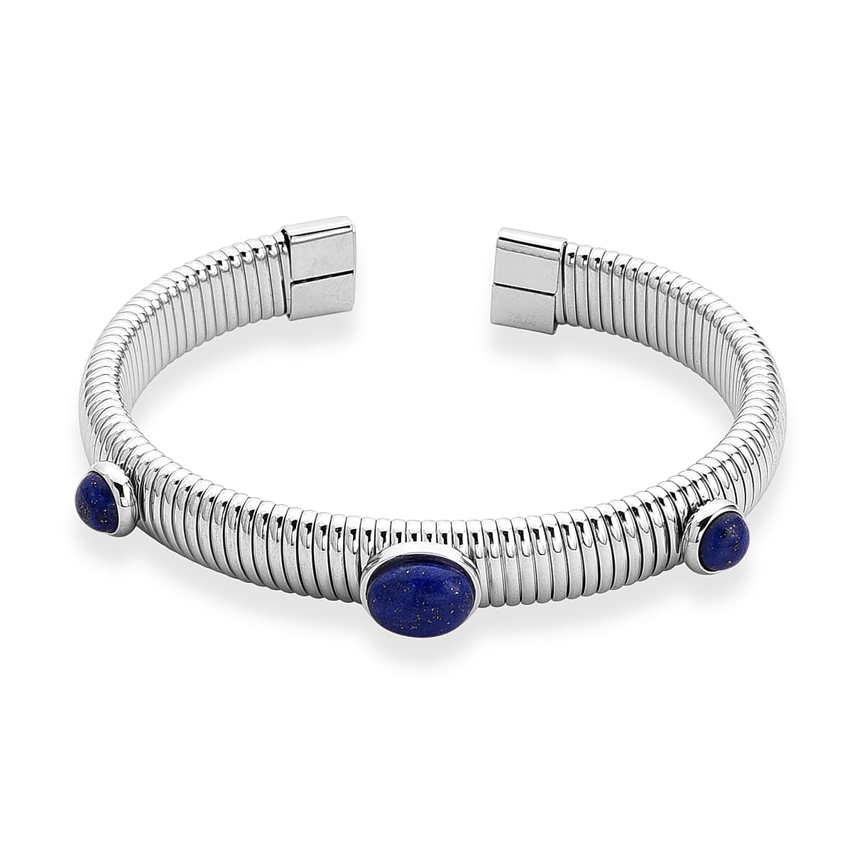Lapis Lazuli 1.80 ctw Cuff Bangle Bracelet in Stainless Steel (7-7.5In)