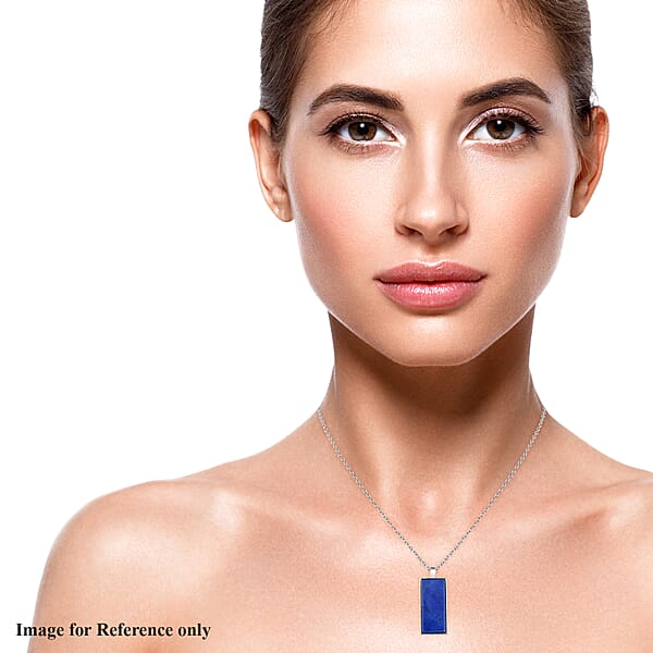 Lapis Lazuli 10.00 Ctw Dogtag Pendant In Silvertone With Stainless Steel Necklace 24 Inches