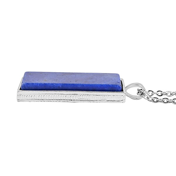 Lapis Lazuli 10.00 Ctw Dogtag Pendant In Silvertone With Stainless Steel Necklace 24 Inches