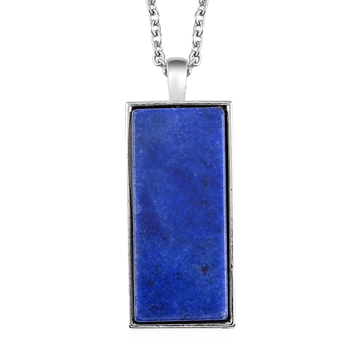 Lapis Lazuli 10.00 Ctw Dogtag Pendant In Silvertone With Stainless Steel Necklace 24 Inches