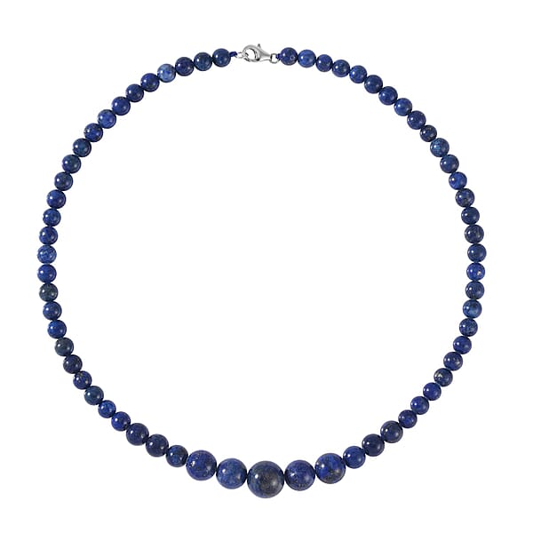 Lapis Lazuli 211.00 Ctw Beaded Stretch Bracelet Earrings And Necklace (18 Inches) With Lobster Clasp In Sterling Silver