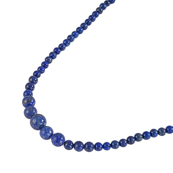 Lapis Lazuli 211.00 Ctw Beaded Stretch Bracelet Earrings And Necklace (18 Inches) With Lobster Clasp In Sterling Silver