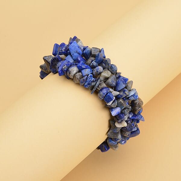Lapis Lazuli 249.50 Ctw Chips Carpet Stretch Bracelet