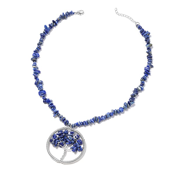 Lapis Lazuli 271.00 Ctw Family Tree Of Life Earrings And Pendant Necklace In Stainless Steel 18-20 Inches